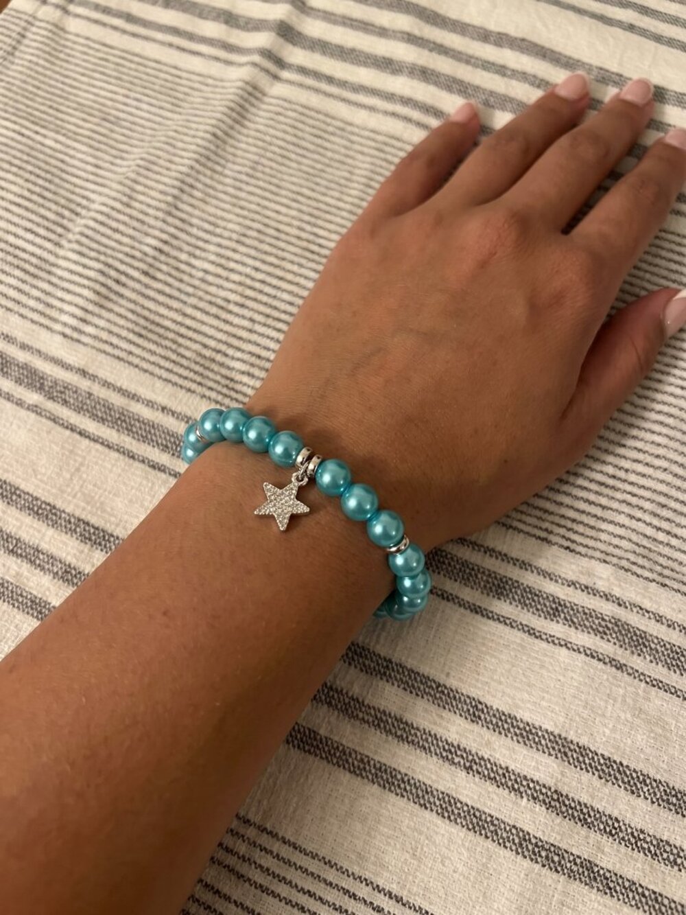 Designs by Forte Teal Pearl Stretch Bracelet with Silver Starfish Charm